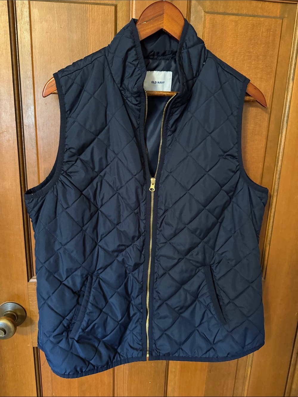 Old Navy Navy Quilted Vest with Gold Zipper